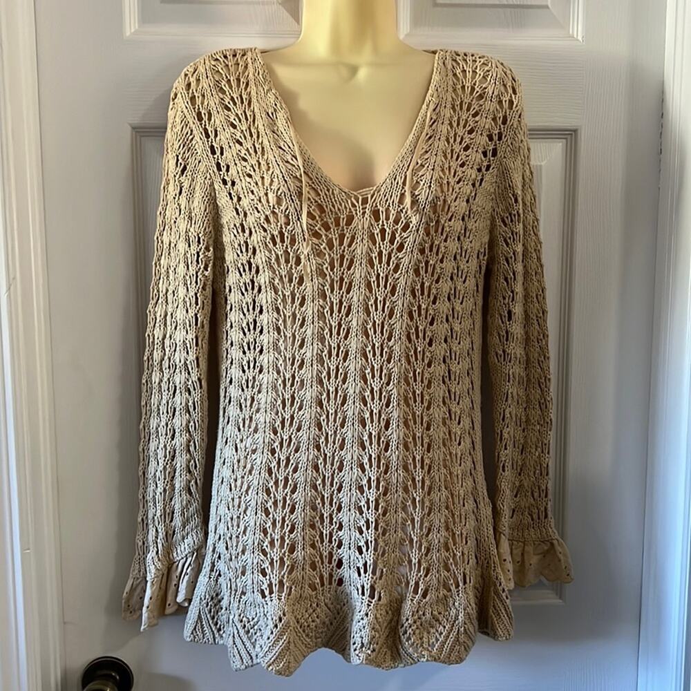 Miss Etam Size S Beige Open Weave Tunic Sweater